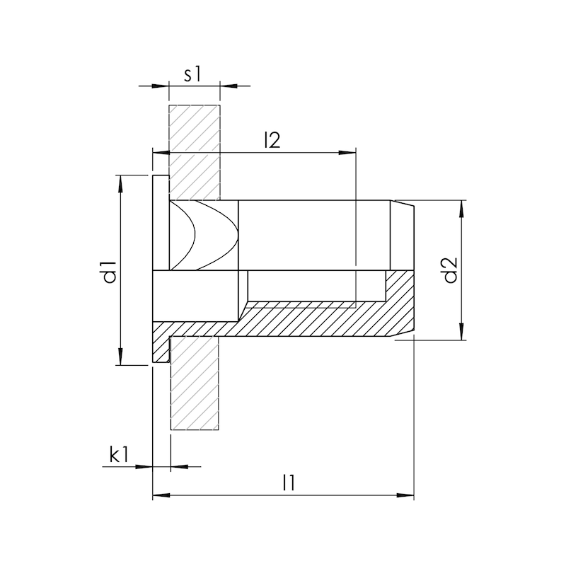 Einnietmutter mit Teilsechskantschaft &amp; Flachkopf geschlossen, Edelstahl A2, M8