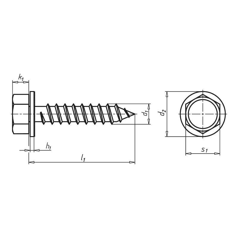 Kombi-Blechschraube 6KT-Kopf mit unverlierbarer Unterlegscheibe, 8x19 mm