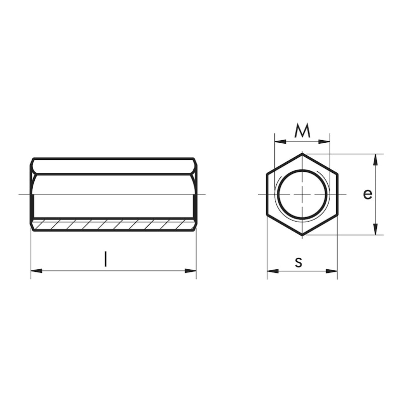 Distanzmuffe sechskant, Stahl verzinkt