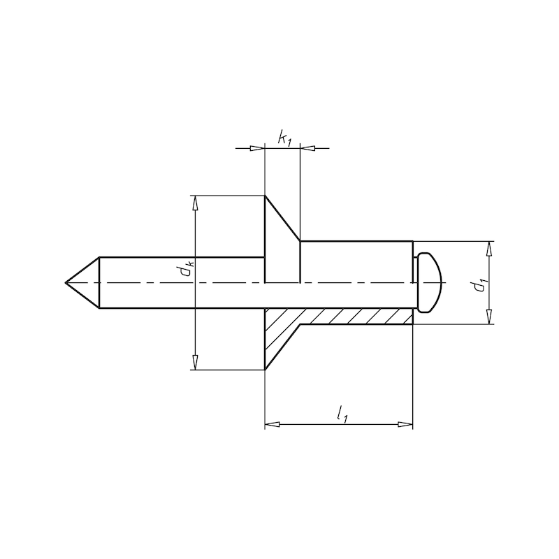 Blindniet offen mit Sollbruchdorn &amp; Senkkopf, Alu/Stahl verzinkt, 4,0x6mm