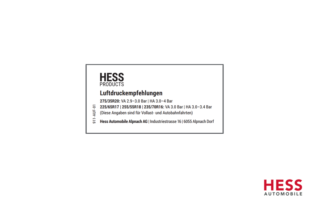 Hess Aufkleber Reifendruck weiss