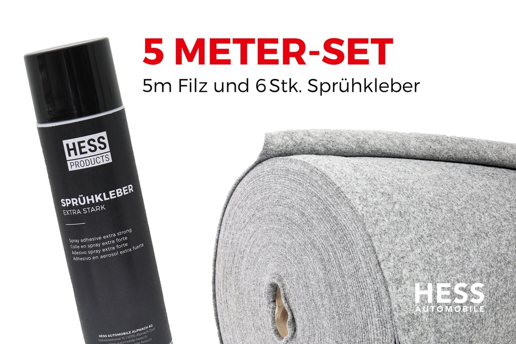 Filz für Fahrzeugisolierung, Set à 5 Meter inkl. Kleber, Silbergrau