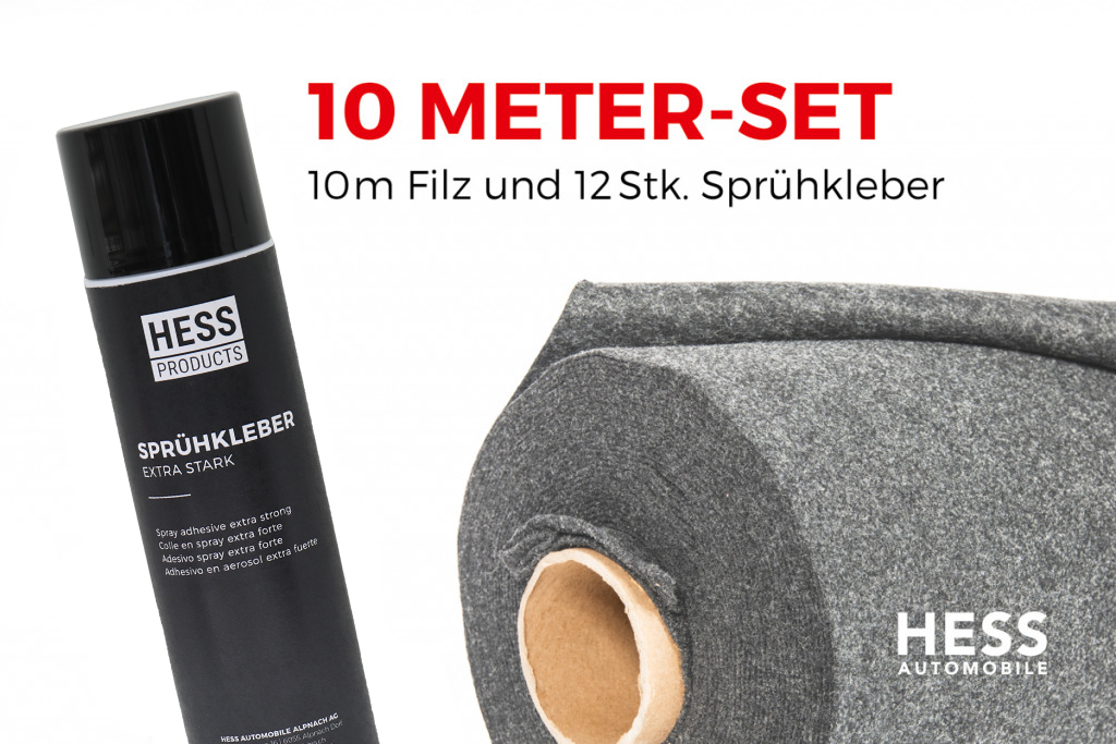 Filz für Fahrzeugisolierung, Set à 10 Meter inkl. Kleber, Grau meliert