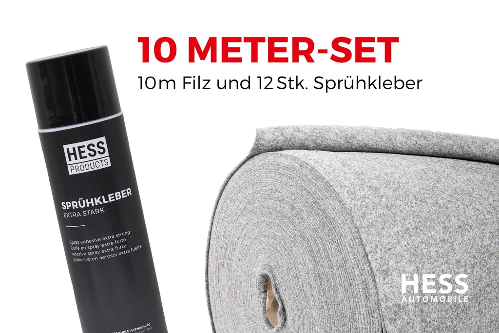 Filz für Fahrzeugisolierung, Set à 10 Meter inkl. Kleber, Silbergrau