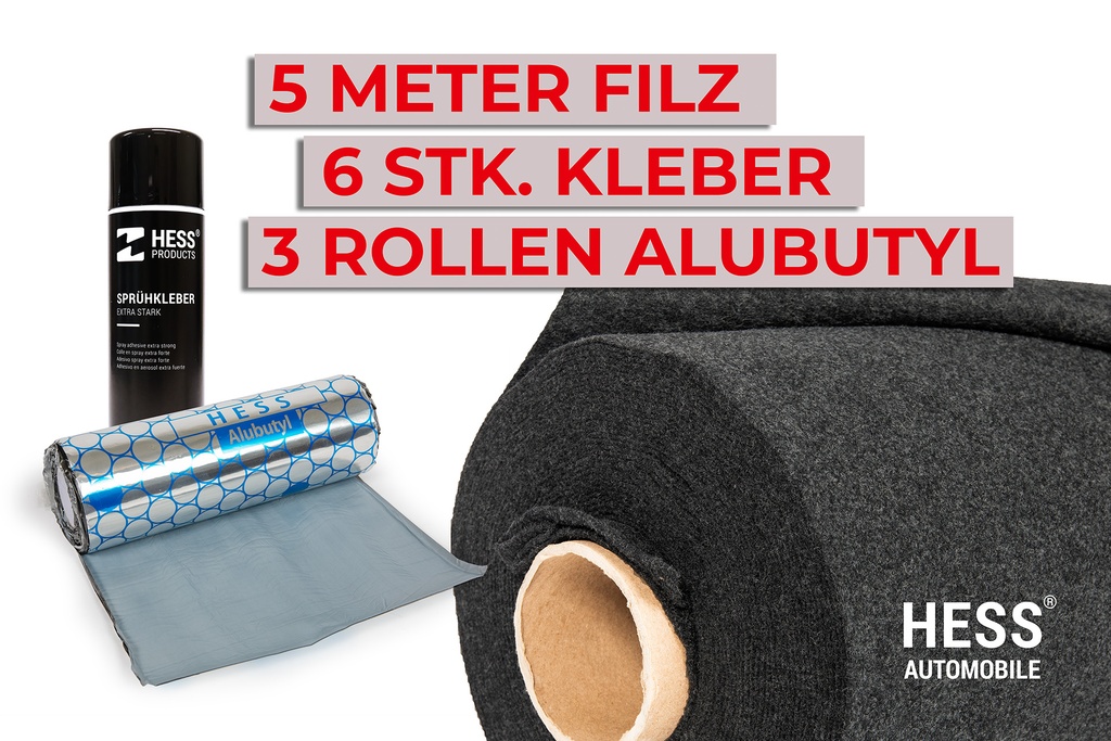 Filz für Fahrzeugisolierung, Set à 5 Meter inkl. Kleber und Alubutyl, Anthrazit