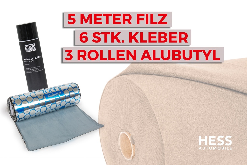 Filz für Fahrzeugisolierung, Set à 5 Meter inkl. Kleber und Alubutyl, Beige