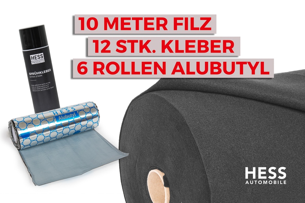Filz für Fahrzeugisolierung, Set à 10 Meter inkl. Kleber und Alubutyl, Schiefer