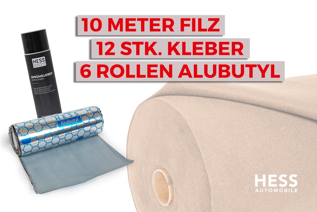 Filz für Fahrzeugisolierung, Set à 10 Meter inkl. Kleber und Alubutyl, Beige